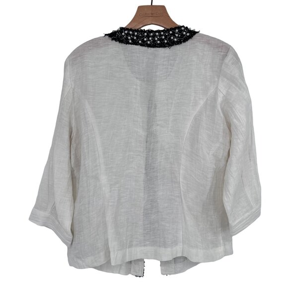 Chicos 1 Womens Linen Blend jacket Embellished black Trim Size medium - Picture 9 of 10